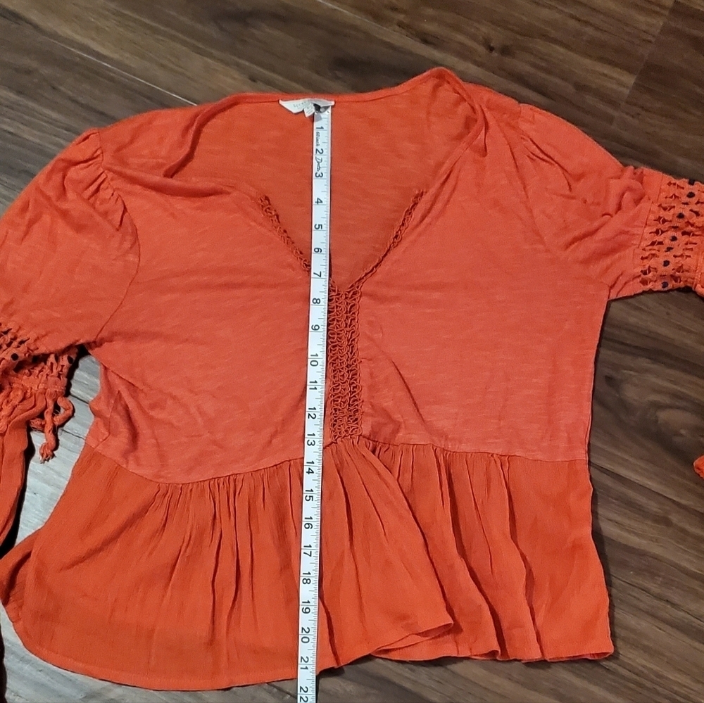 Lucky Brand Orange Crochet Sleeve Blouse - Picture 8 of 9